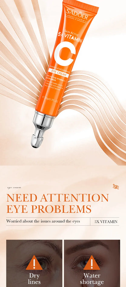 SADOER Vitamin C Eye Cream Anti Dark Circles Eyes Bags Remover Moisturizing Brightening Firming Skin Care Products for Eyes