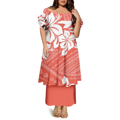 High-Quality Women'S Round-Neck Puletasi Elegant Dress Hawaiian Samoan Fashionable Party Dress Evening Top And Long Dress