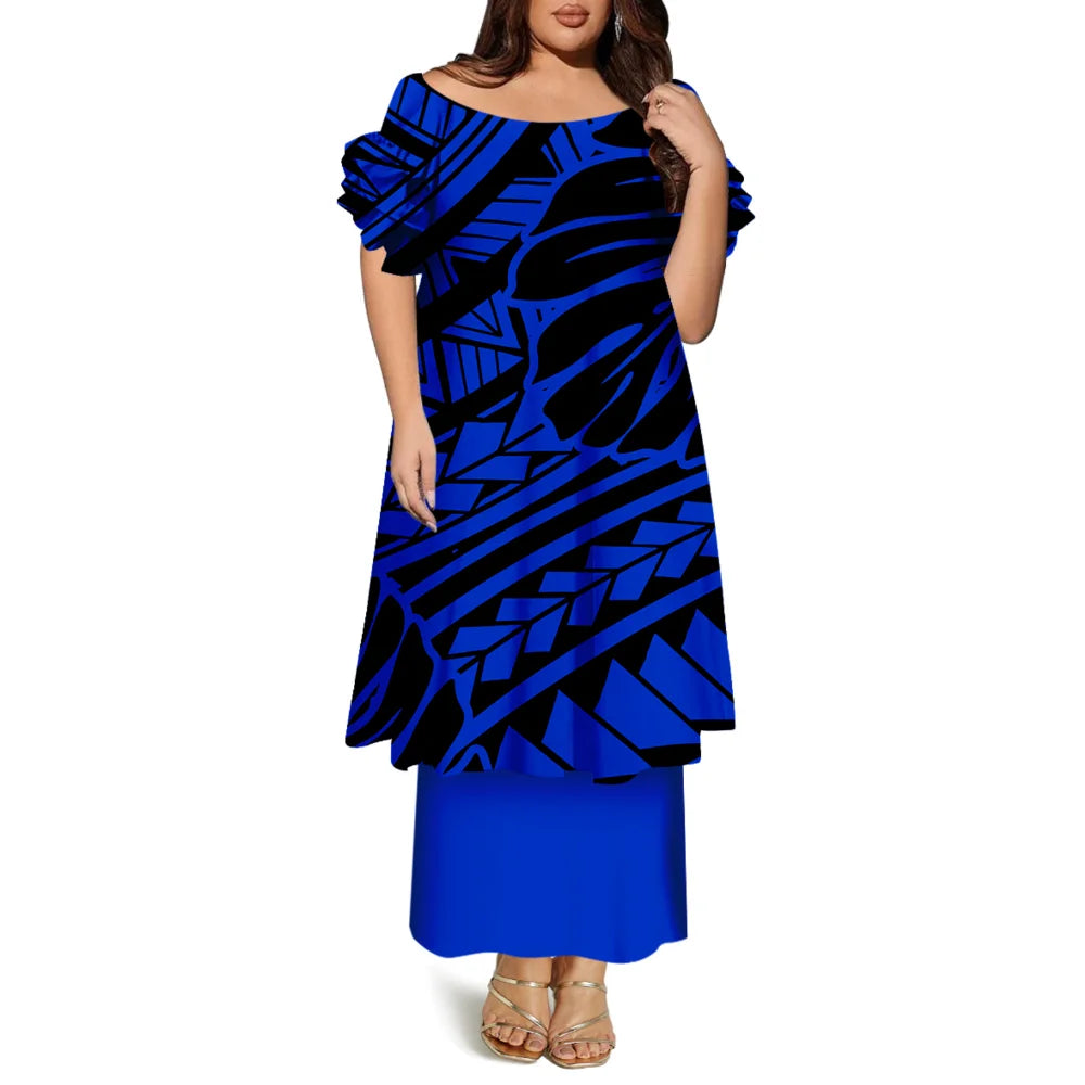 High-Quality Women'S Round-Neck Puletasi Elegant Dress Hawaiian Samoan Fashionable Party Dress Evening Top And Long Dress