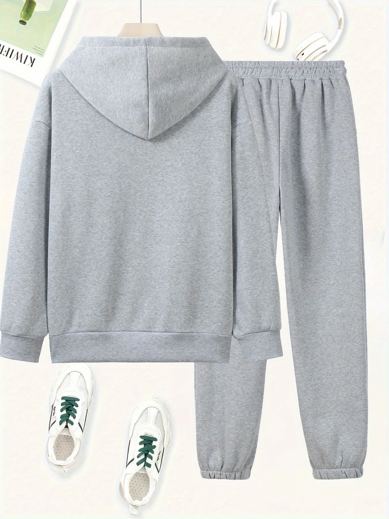 Women's autumn and winter fashion casual hip-hop street Paris MILANO pattern printed warm hooded sweatshirt+sports pants set