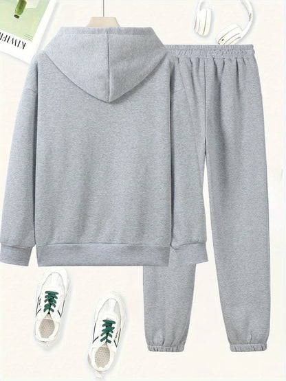 Women's autumn and winter fashion casual hip-hop street Paris MILANO pattern printed warm hooded sweatshirt+sports pants set