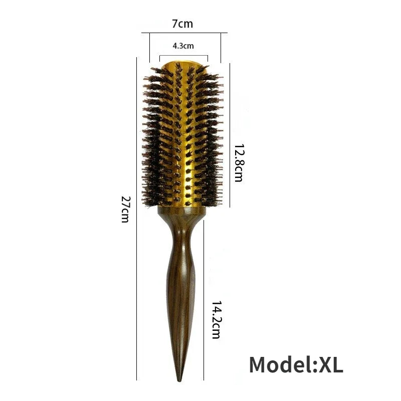 1pc Natural Boar Bristle Round Brush Wooden Handle Hair Rolling Brush For Hair Drying Styling Curling  Detangling Hair Brush