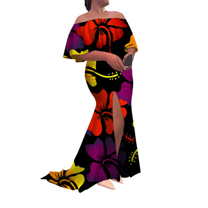 Tax Included Custom-Made Polynesian Summer Evening Dress With A Slim-Fitting One-Shoulder Cut And Off-The-Shoulder Design