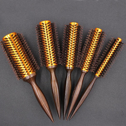 1pc Natural Boar Bristle Round Brush Wooden Handle Hair Rolling Brush For Hair Drying Styling Curling  Detangling Hair Brush
