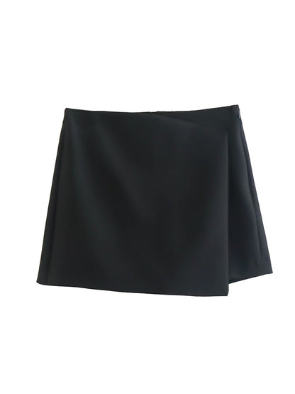 Willshela Women Fashion Solid Asymmetrical Side Zipper Skirts Shorts Vintage High Waist Female Chic Lady Shorts
