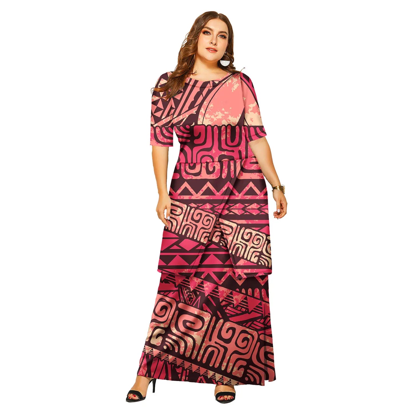 Samoa Puletasi Polynesian Tribal Tonga Logo Print Custom Ladies Plus Size Women's Sets Church Dress Asia & Pacific Islands Dress