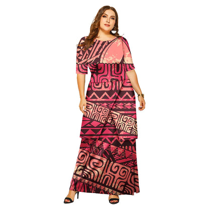 Samoa Puletasi Polynesian Tribal Tonga Logo Print Custom Ladies Plus Size Women's Sets Church Dress Asia & Pacific Islands Dress