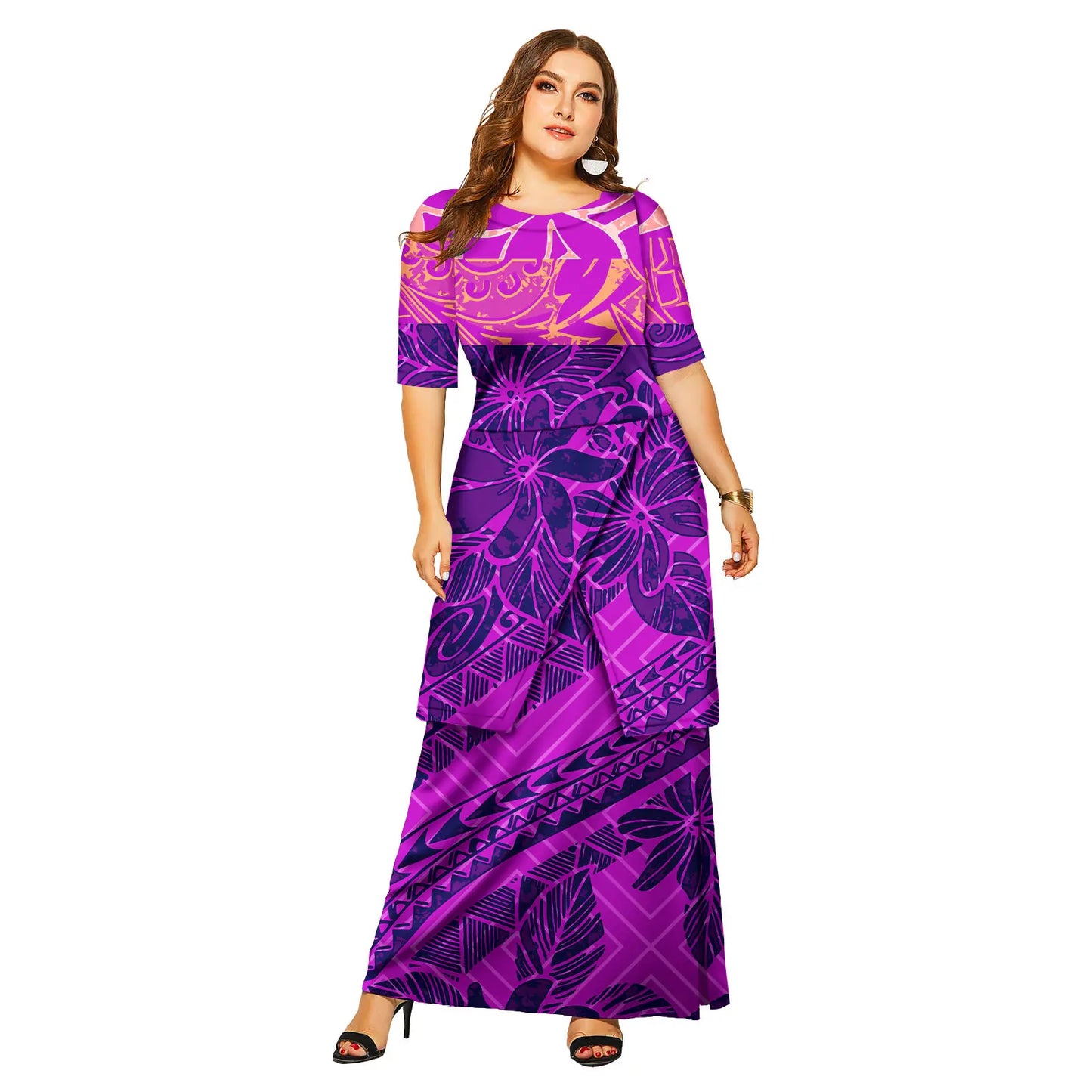 Samoa Puletasi Polynesian Tribal Tonga Logo Print Custom Ladies Plus Size Women's Sets Church Dress Asia & Pacific Islands Dress