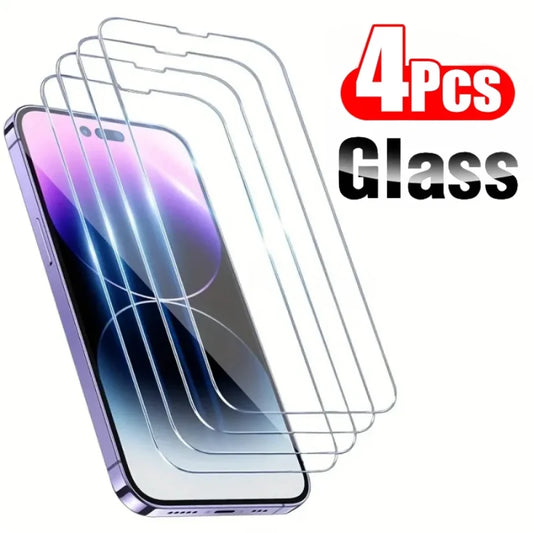 4 PCS Tempered Glass iPhone 15 14 13 12 11 XR Shatter Proof Screen Protector iPh