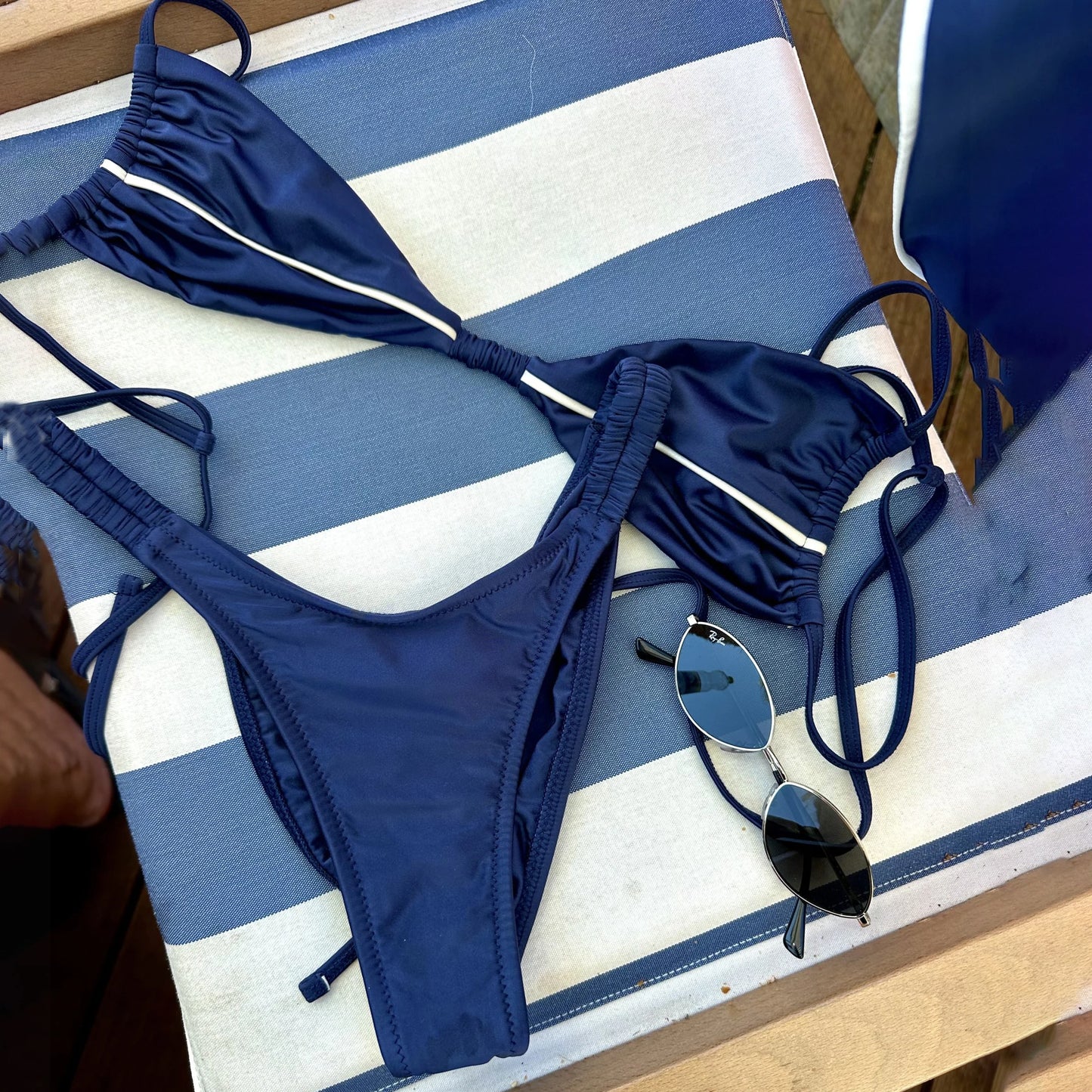 Bandeau Biquini 2025 Sexy Women Swimsuit Female Swimwear Micro Bikini Set Swimming Suit Beachwear Shiny Blue Brazilian Biquini