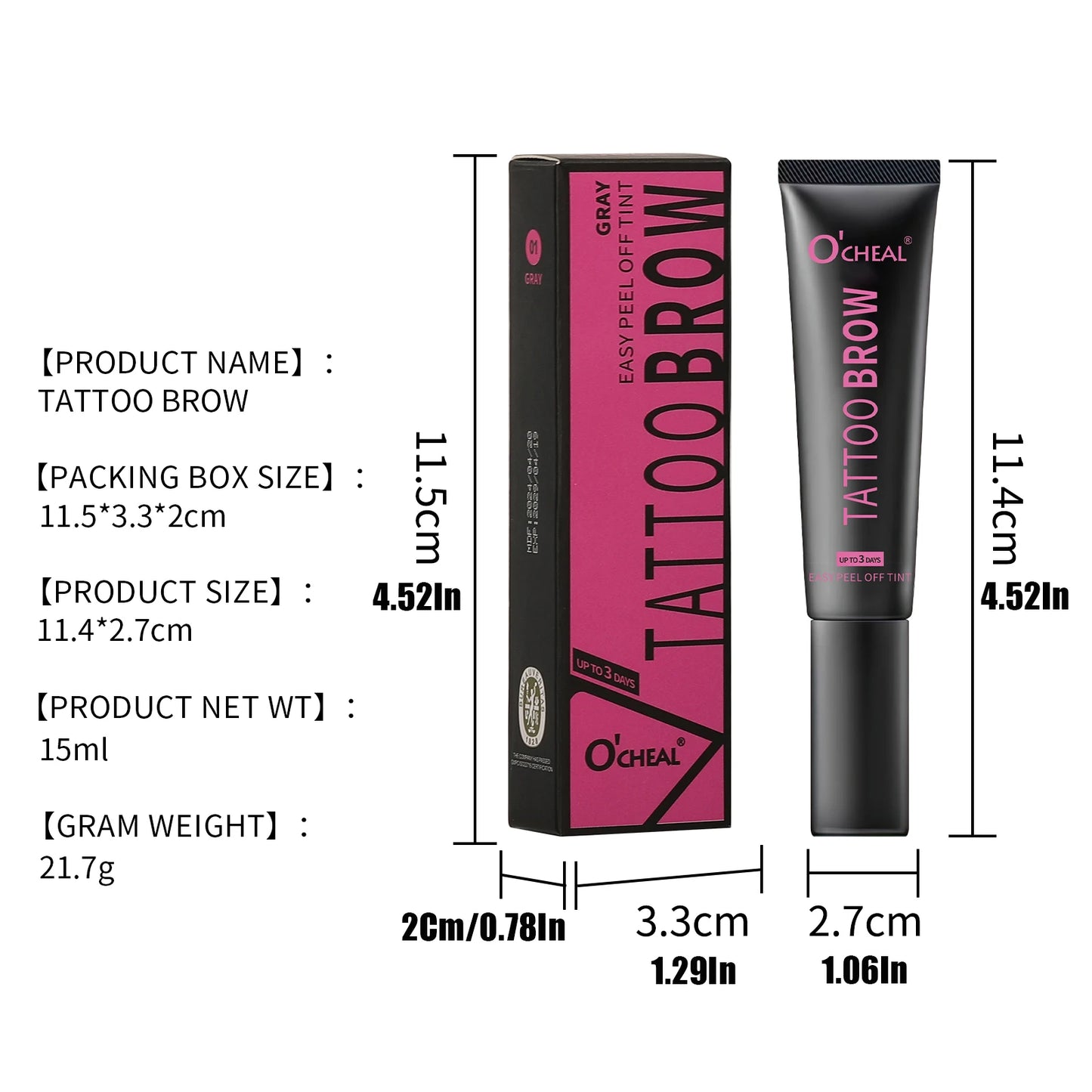 Waterproof Tattoo Brow Peel Off Tint with Stencils - Semi-Permanent Eyebrow Tint Lasts Up to 3 Days - Easy to Apply and Long-Las