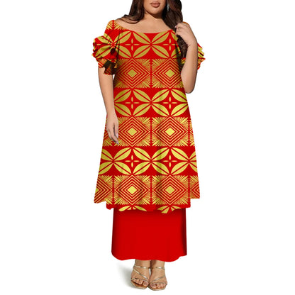 High-Quality Women'S Round-Neck Puletasi Elegant Dress Hawaiian Samoan Fashionable Party Dress Evening Top And Long Dress