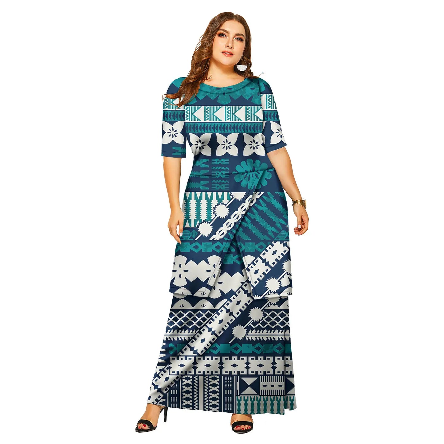 Samoa Puletasi Polynesian Tribal Tonga Logo Print Custom Ladies Plus Size Women's Sets Church Dress Asia & Pacific Islands Dress