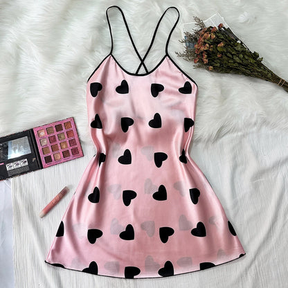 Summer new sexy printed round-neck halter dress for casual and comfortable women's pajamas