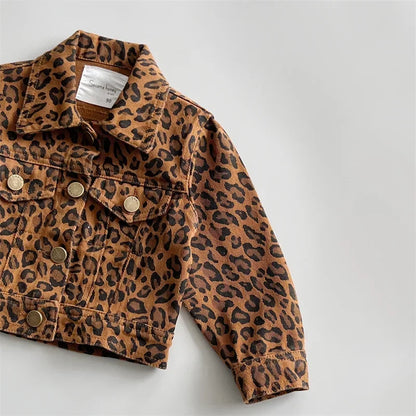 Coat Childrens Clothing Children Leopard Print Loose Tide Cowboy Tops Turn Down Collar Fashion 2024 Japanese Cool