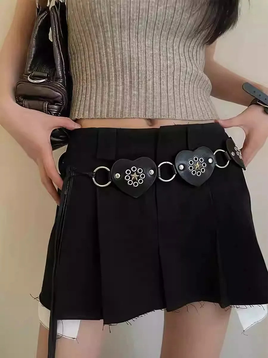Retro Millennial Spice Girl Style Belt Love Circle Stitching Design Belt With Skirt Jeans Belt