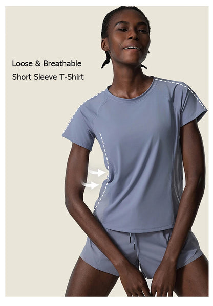 Women Summer Short Sportswear Solid Color Two Pieces Fitness Yoga Set Breathable Quick Dry Gym Suit Loose Workout Clothes