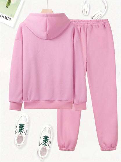 Women's autumn and winter fashion casual hip-hop street Paris MILANO pattern printed warm hooded sweatshirt+sports pants set