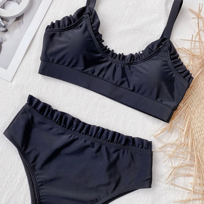 Bikini 2025 Sexy Swimwear Swimsuit Women Solid Ruffled High Waist Bikinis Set Bathing Suit Bikini Taille Haute Biquinis Feminino