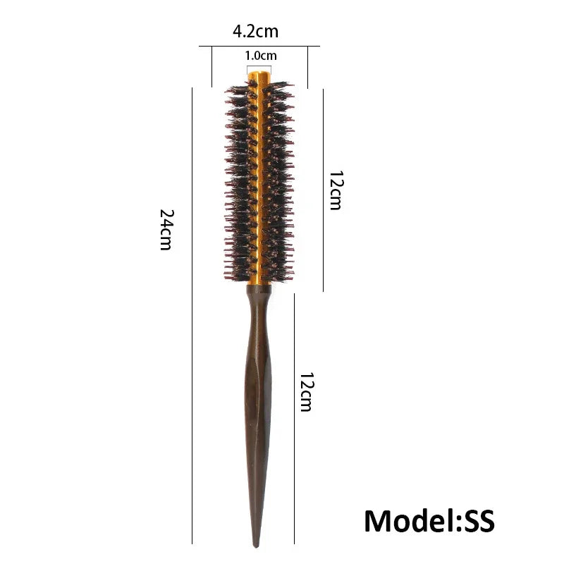 1pc Natural Boar Bristle Round Brush Wooden Handle Hair Rolling Brush For Hair Drying Styling Curling  Detangling Hair Brush