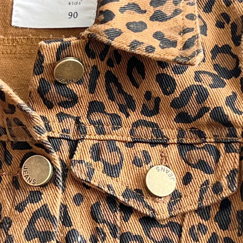 Coat Childrens Clothing Children Leopard Print Loose Tide Cowboy Tops Turn Down Collar Fashion 2024 Japanese Cool