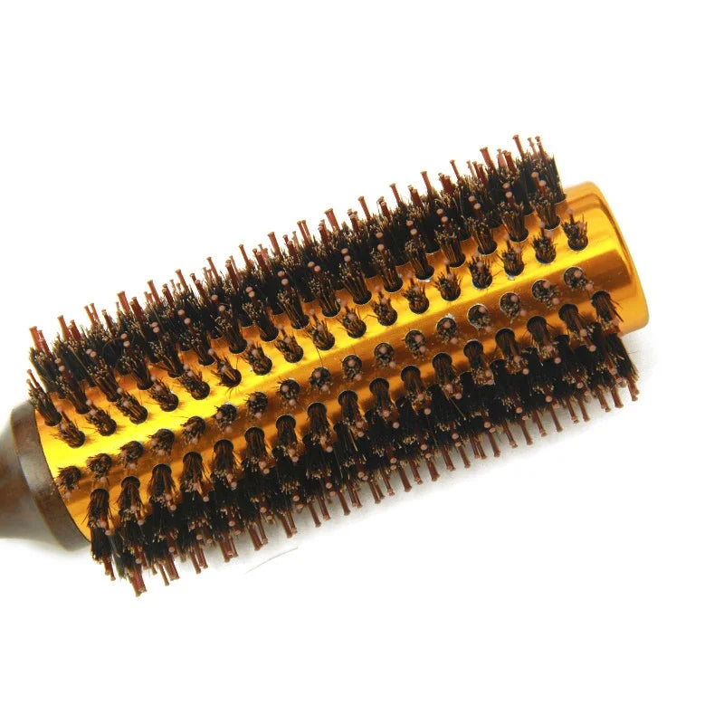 1pc Natural Boar Bristle Round Brush Wooden Handle Hair Rolling Brush For Hair Drying Styling Curling  Detangling Hair Brush