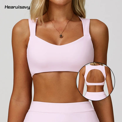 Hearuisavy Breathable Sports Bra Double Shoulder Straps Workout Top For Women Anti-sweat Fitness Top Push up Running Yoga Bra