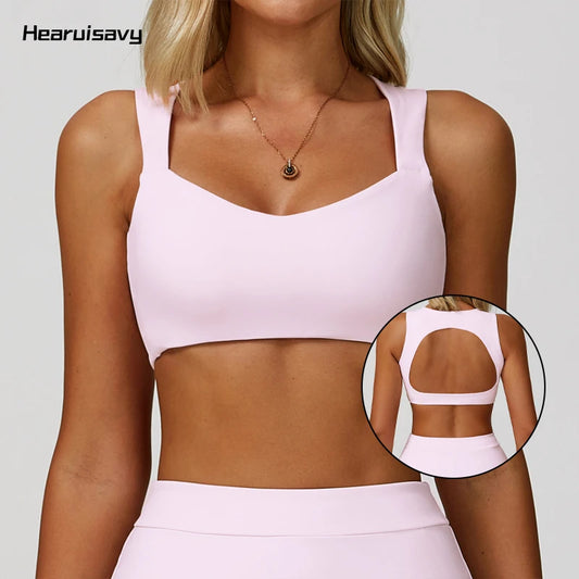 Hearuisavy Breathable Sports Bra Double Shoulder Straps Workout Top For Women Anti-sweat Fitness Top Push up Running Yoga Bra