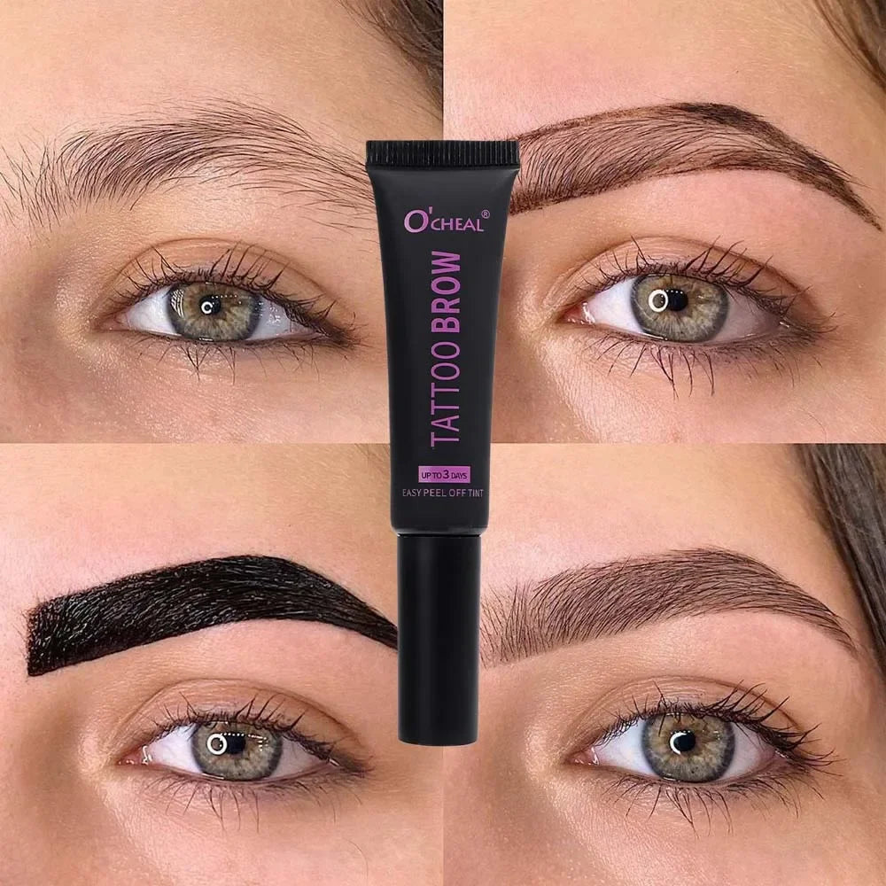 Tear-off Dye Eyebrow Cream Set Waterproof Brow Tattoo Tint with Brow Card and Brush Lasting Semi-Permanent Peel-off Eyebrow Gel