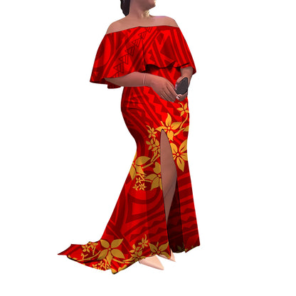 Tax Included Custom-Made Polynesian Summer Evening Dress With A Slim-Fitting One-Shoulder Cut And Off-The-Shoulder Design