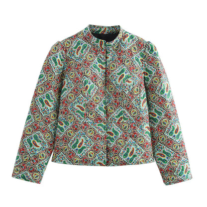 2025 New Women's Clothing: European and American Style Fashionable Casual Simple Versatile Early Autumn Printed Cotton Coat