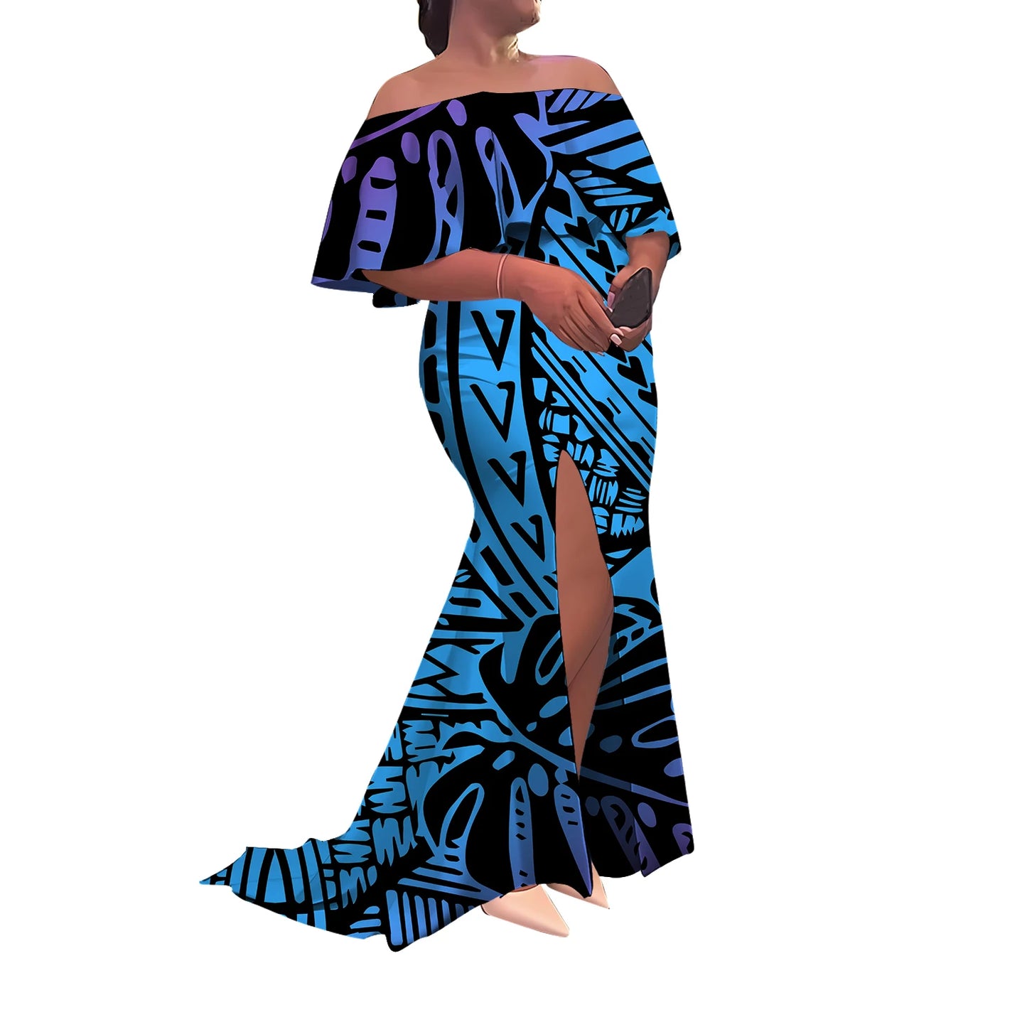 Tax Included Custom-Made Polynesian Summer Evening Dress With A Slim-Fitting One-Shoulder Cut And Off-The-Shoulder Design