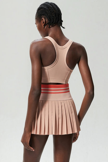 Women Short Sportswear Two Pieces Fitness Yoga Set High Waist Tennis Skirt Crop Top Gym Suit Female Breathable Sportswear