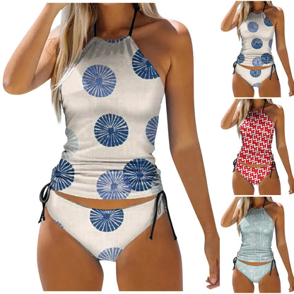 Women'S Fashionable Summer Print Sexy Lace Up Detachable Chest Pad Split Swimsuit Plus Size Swim For Women купальник женский