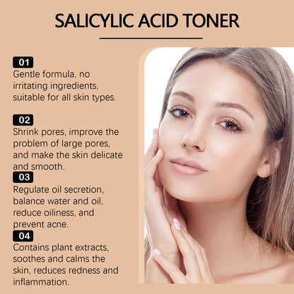Salicylic Acid Toner for Acne Removing Control Oil Shrink Pores Remove Pimple Exfoliating Moisturizing Brighten Facial Toner