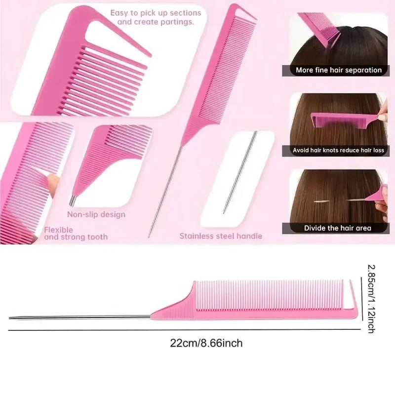 5pcs Hair Tool Set Air Cushion Hollow Comb Scalp Massage Rat Tail Comb Teasing Comb Edge Control Brush Hair Spray Bottle Salon