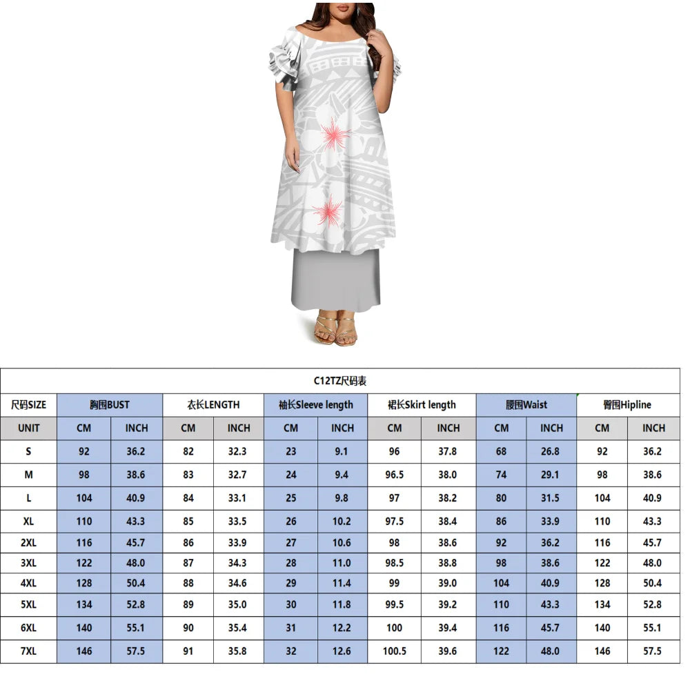 High-Quality Women'S Round-Neck Puletasi Elegant Dress Hawaiian Samoan Fashionable Party Dress Evening Top And Long Dress