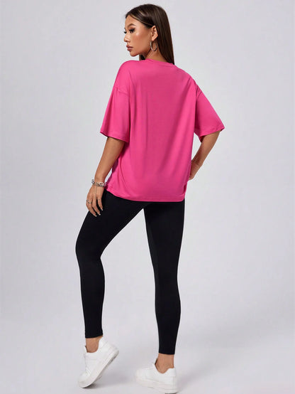 Women's summer fashion all-match Faith letter print loose large size T-shirt leggings two-piece set Short sleeves and long pants