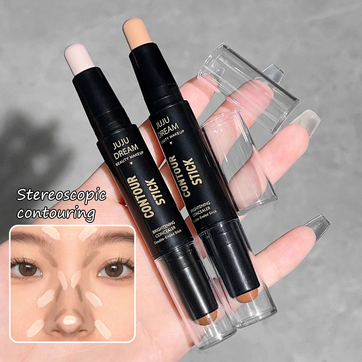 Dual-ended contour stick, facial foundation, concealer, long-lasting dark circles, correcting contour concealer, makeup