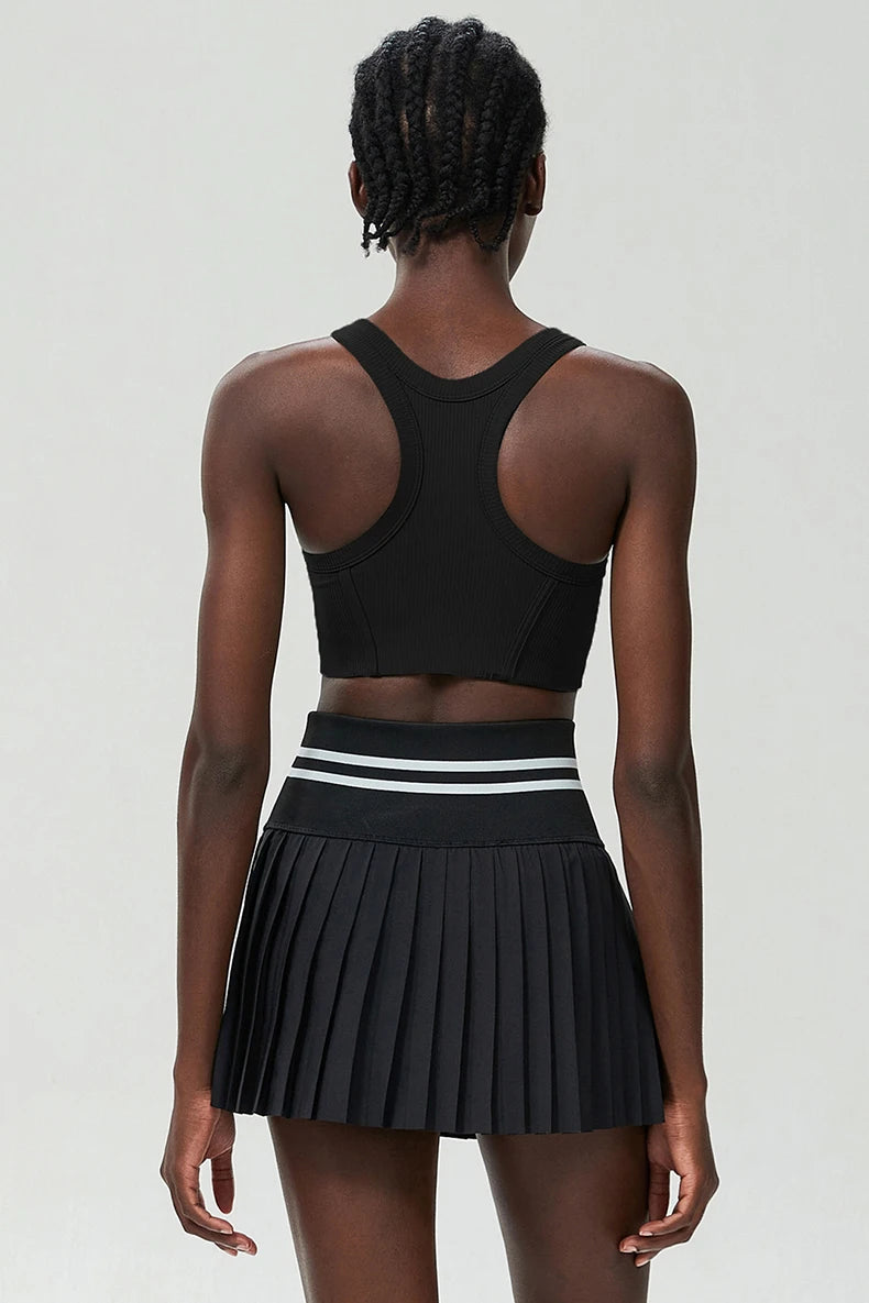 Women Short Sportswear Two Pieces Fitness Yoga Set High Waist Tennis Skirt Crop Top Gym Suit Female Breathable Sportswear