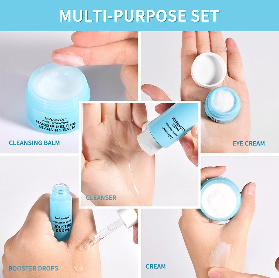Skincare Mini Kit Cleanser Makeup Remover Moisturiser & Eye Cream For Hydrating Skin Airplane-Friendly Sizes Skincare Set