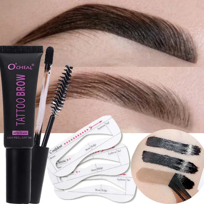 Tear-off Dye Eyebrow Cream Set Waterproof Brow Tattoo Tint with Brow Card and Brush Lasting Semi-Permanent Peel-off Eyebrow Gel