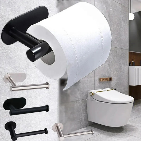 Self-Adhesive plastic Bathroom Towel Rack Holder Kitchen & Toilet Paper Roll Storage Multi-Functional Wall-Mounted Shelf