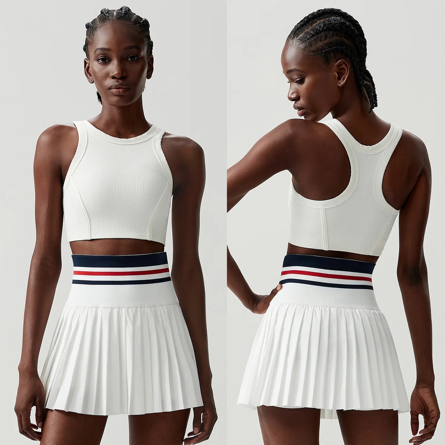 Women Short Sportswear Two Pieces Fitness Yoga Set High Waist Tennis Skirt Crop Top Gym Suit Female Breathable Sportswear