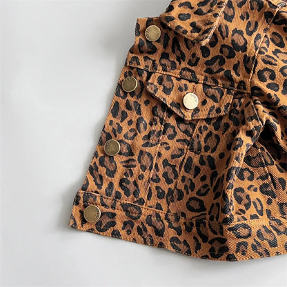 Coat Childrens Clothing Children Leopard Print Loose Tide Cowboy Tops Turn Down Collar Fashion 2024 Japanese Cool