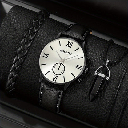 Elegant Men's Quartz Watch with Matching Bracelet and Necklace