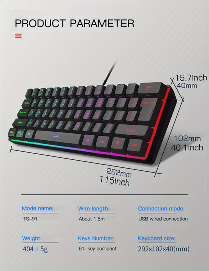 MageGee Mini 60% Gaming/Office Keyboard, Keycap Type Wired RGB Backlit Compact Computer Keyboard for Windows/Mac/Laptop