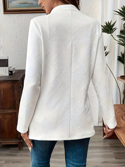 Women's Casual Solid Color Double-Breasted Long Sleeve Jacket with Pockets, Polyester Knit Fabric, Open Front Collar - All Seasons, Allseason Jacket | Doublebreasted Jacket | Stylish Jacket