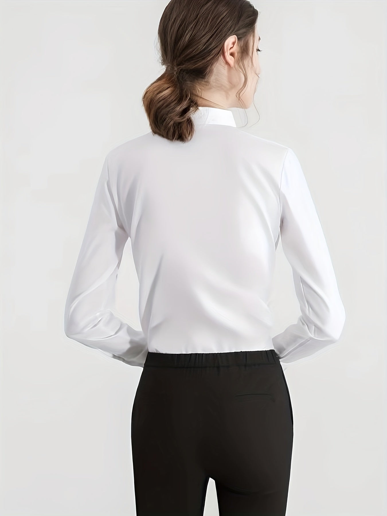2024 Women's Professional Long Sleeve Shirt - Slim-Fit Square Neck Blouse with Semi-Sheer Fabric, White Office Workwear for Spring/Summer, Middle Eastern-Inspired Elegant Work Attire, Work Blouse