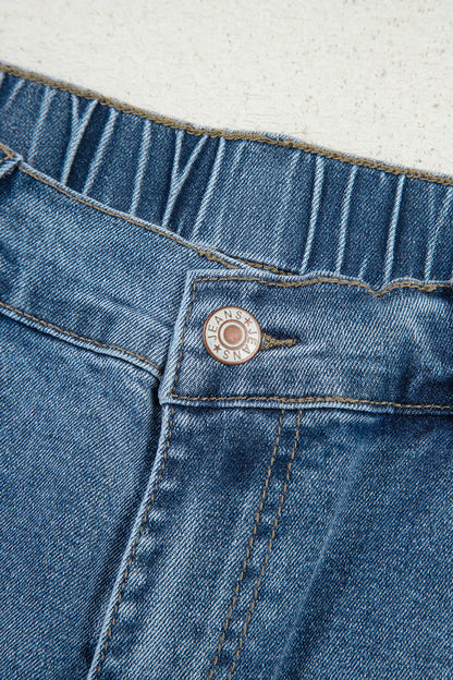 Stone Blue Star Patchwork Cropped Wide Leg High Waist Jeans